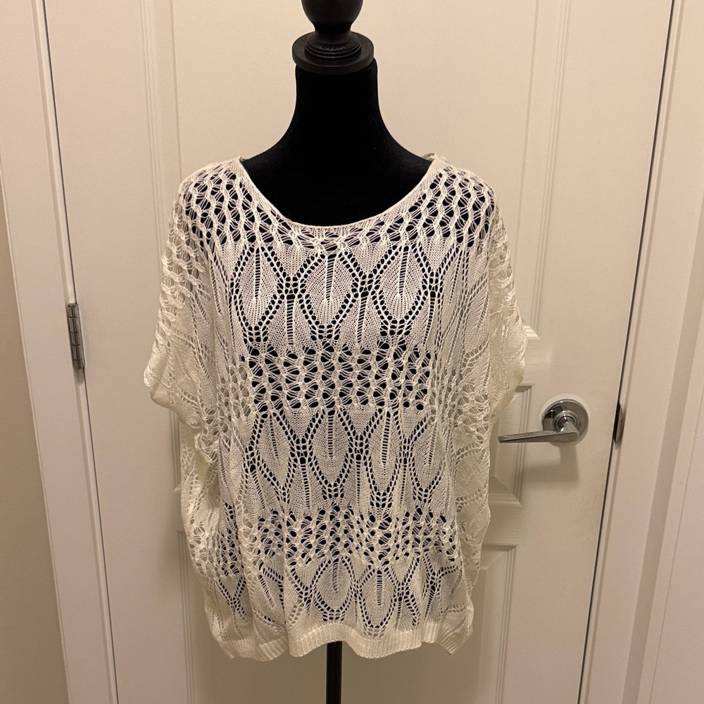 White Knit Bat Winged Crochet Sweater